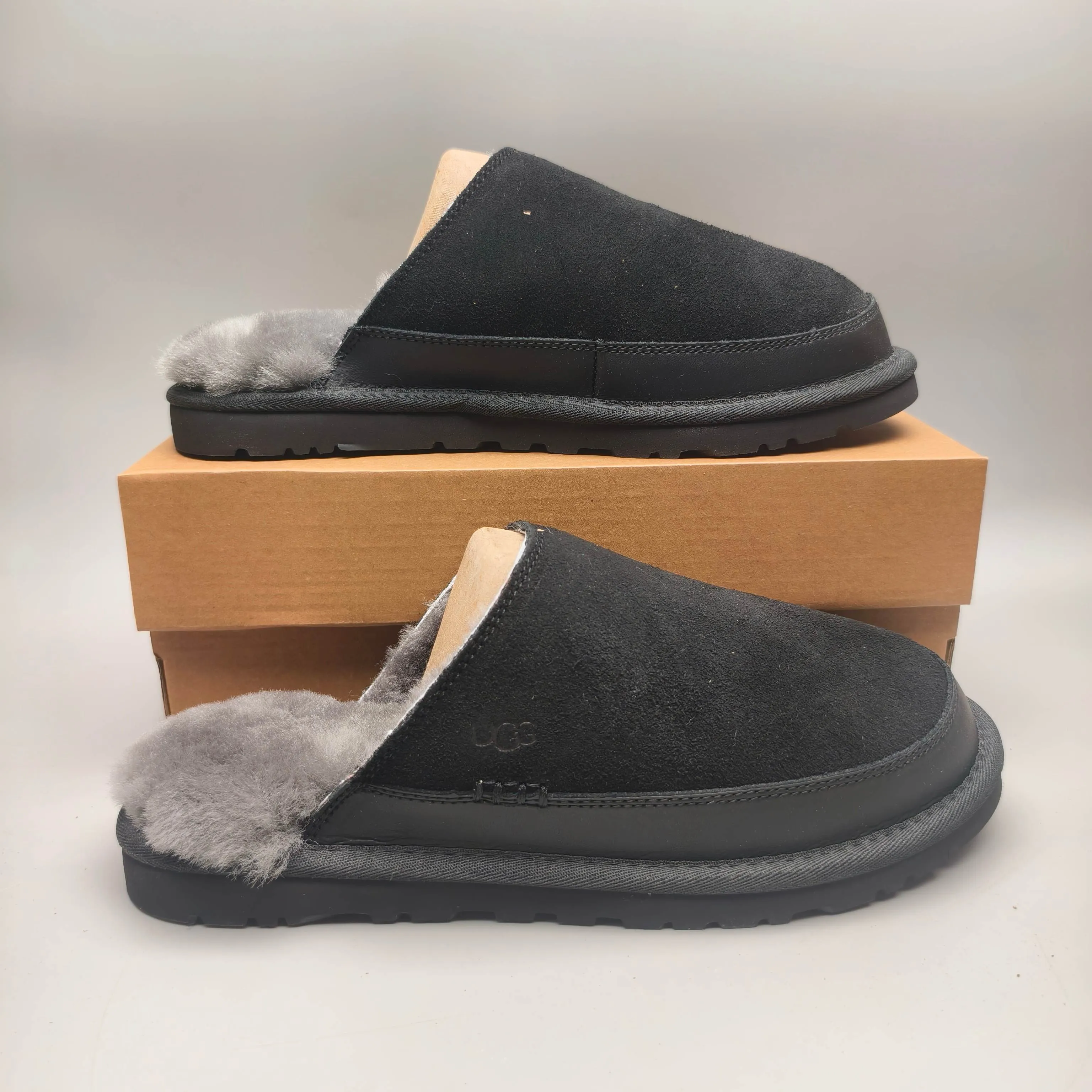 💰440 UGG sheepskin all-in-one snow boots 4585 ultra-light casual fur flip flops men's shoes color: maroon black matching size: 40-45